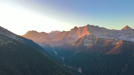 cinematic flight in the alps at sunrise