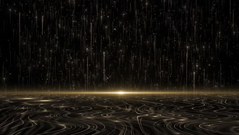 gold particles moving background fast energy flying wave line flash lights particle gold dust