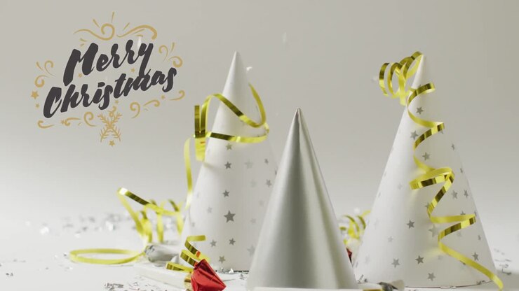 Animation d'un message de vœux de Noël sur des chapeaux de fête de Noël