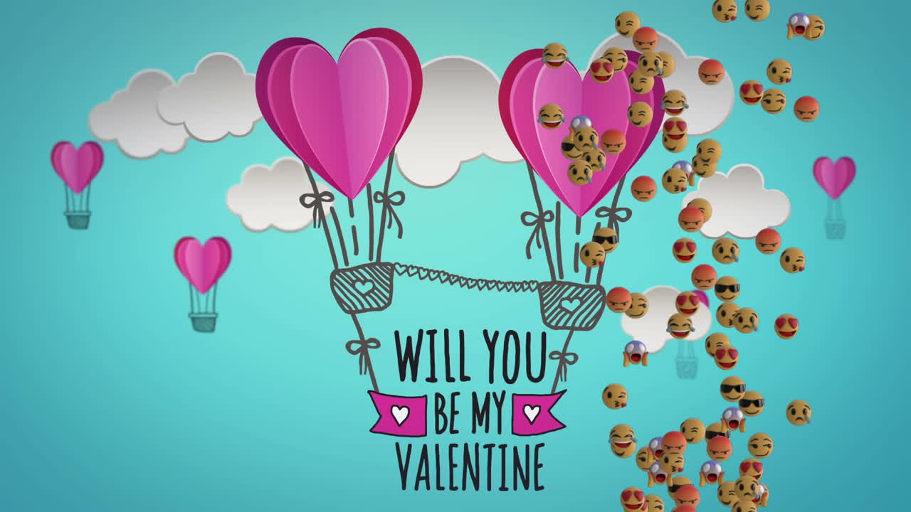 animación de iconos de medios y ¿serás mi texto de san valentín en fondo azul?