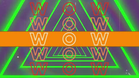 Animation-of-wow-text-over-colorful-patterned-background