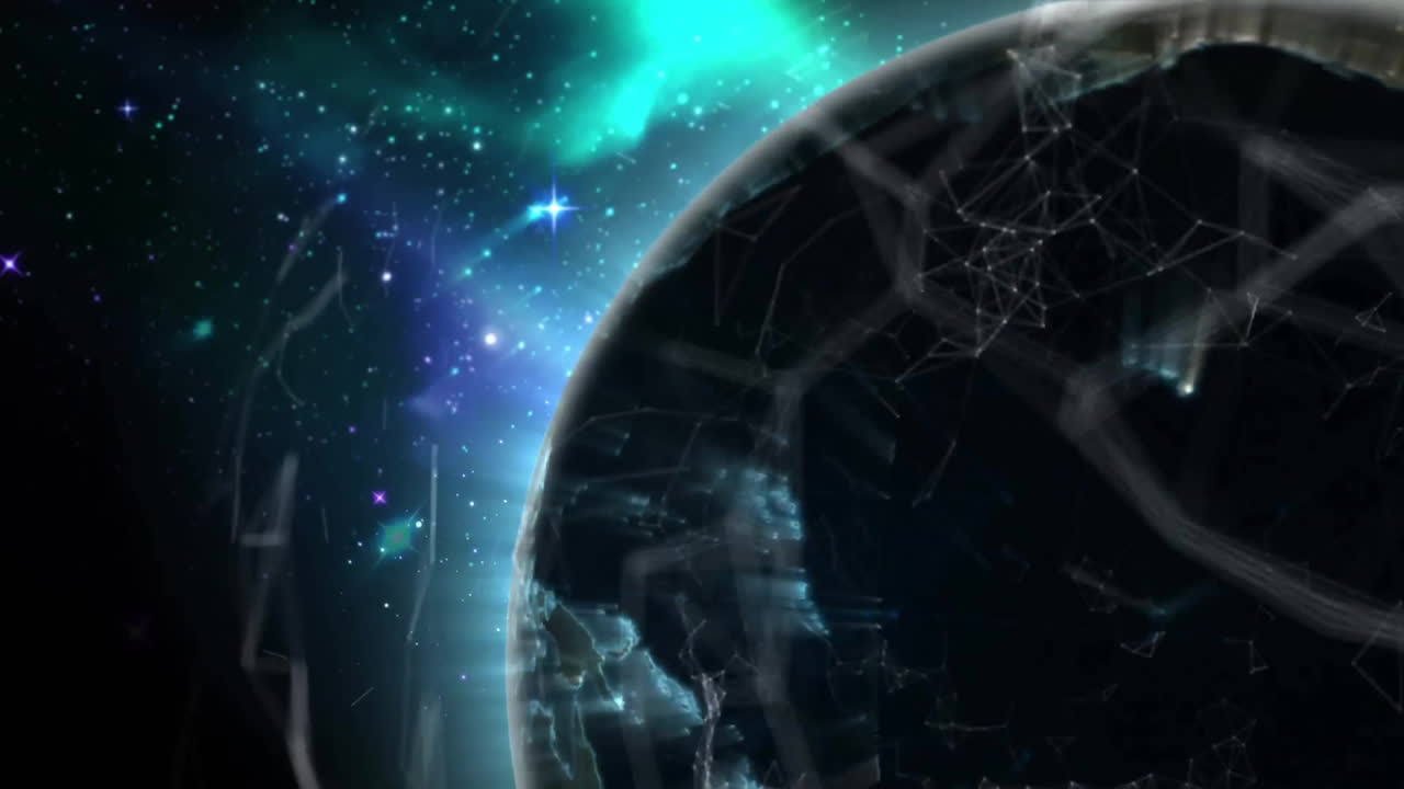 Animating network connections over planet in starry space background