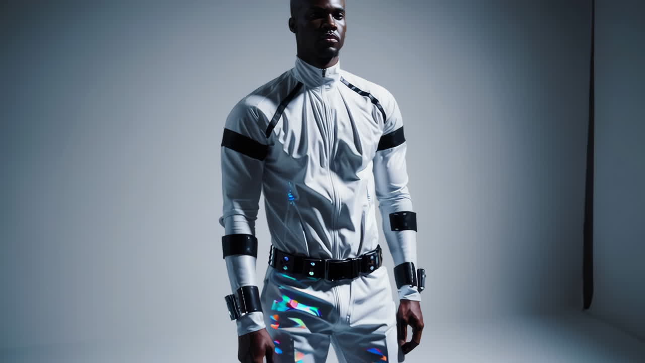 Close-up Portrait of an African American Man in a White Sportswear Jacket
