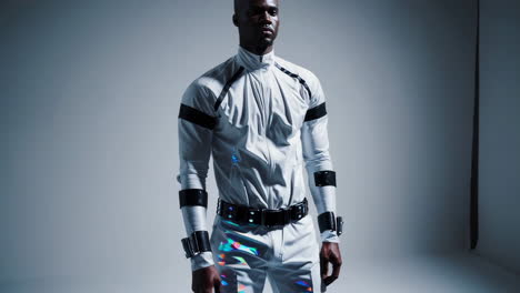 close-up portrait of an african american man in a white sportswear jacket
