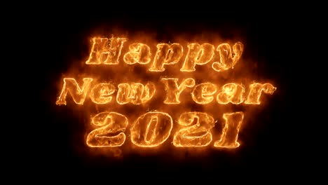 feliz año nuevo 2021 palabra animada caliente ardiendo bucle de llama de fuego realista.