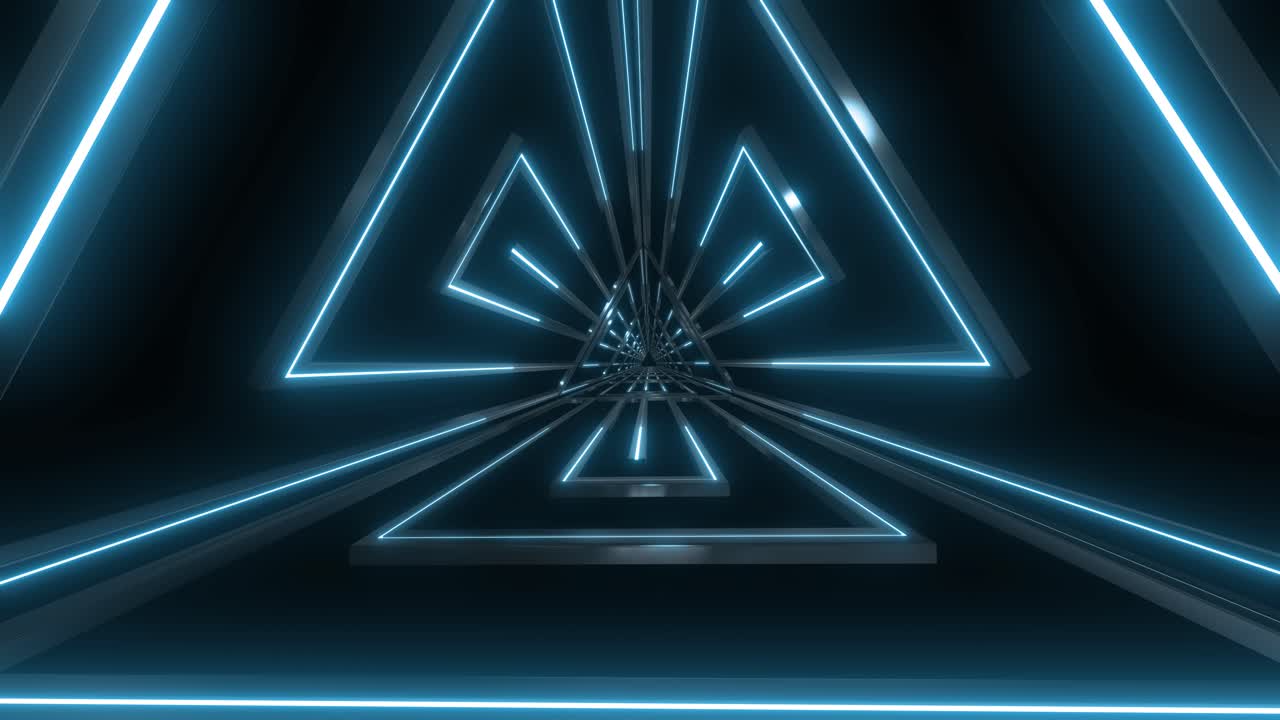 Abstract Futuristic Triangle Tunnel with Neon Light