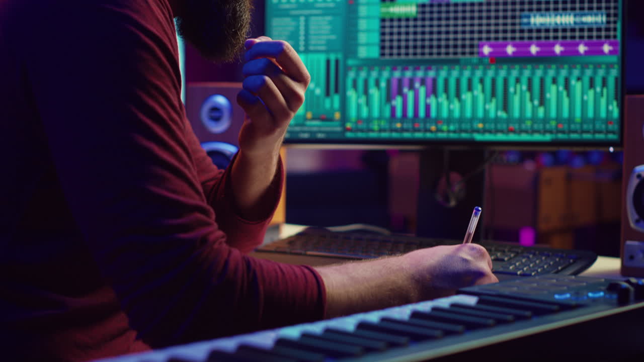 compositor que crea una canción especial antes de grabar melodías en instrumentos musicales