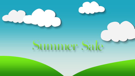 summer sale with white clouds and green grass