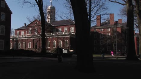 the camera pans across harvard university' historic campus