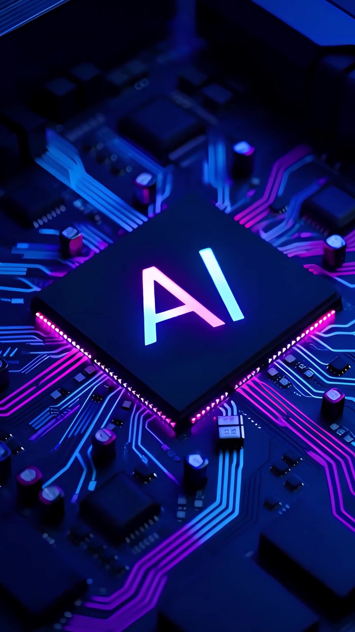 Sfondo Tecnologico Futuristico con Scheda Madre e Chip AI 4K