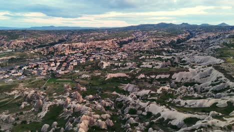 aerial view of cappadocia with unique rock formations and villages