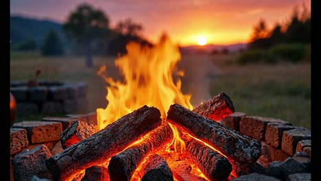 campfire sunset in the woods