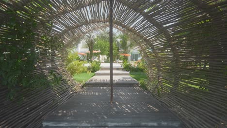 entrance of a resort in southern bahia with an organic bamboo walkway