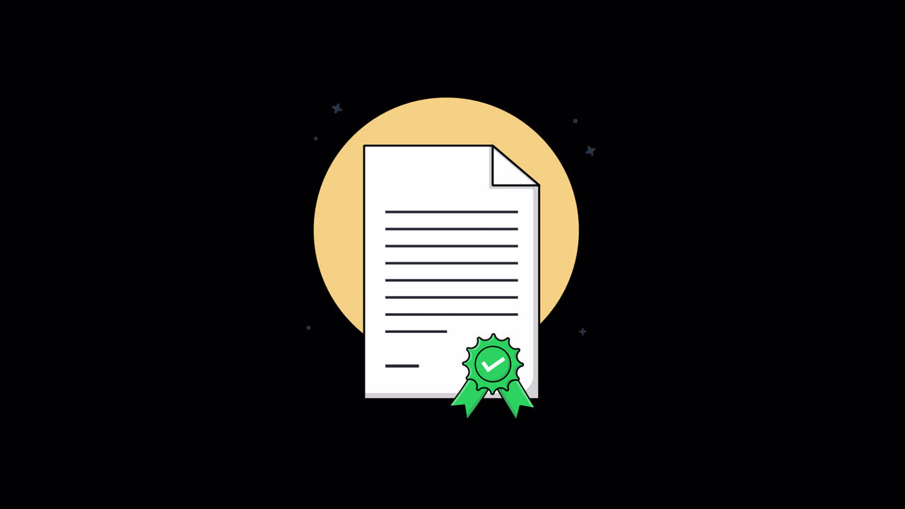 Documento animato con spunta verde e badge di approvazione