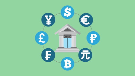 ebusiness crypto currency with bank building