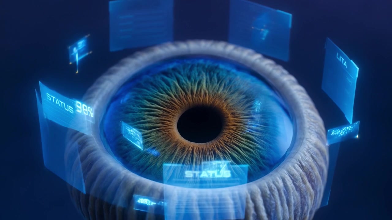 Futuristic Digital Interface Scanning a Detailed Human Eye