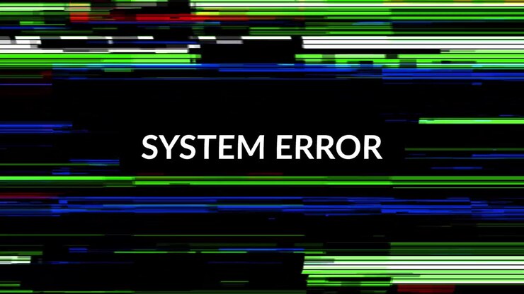 Digitaler Glitch-Effekt mit Systemfehler-Textüberlagerung.