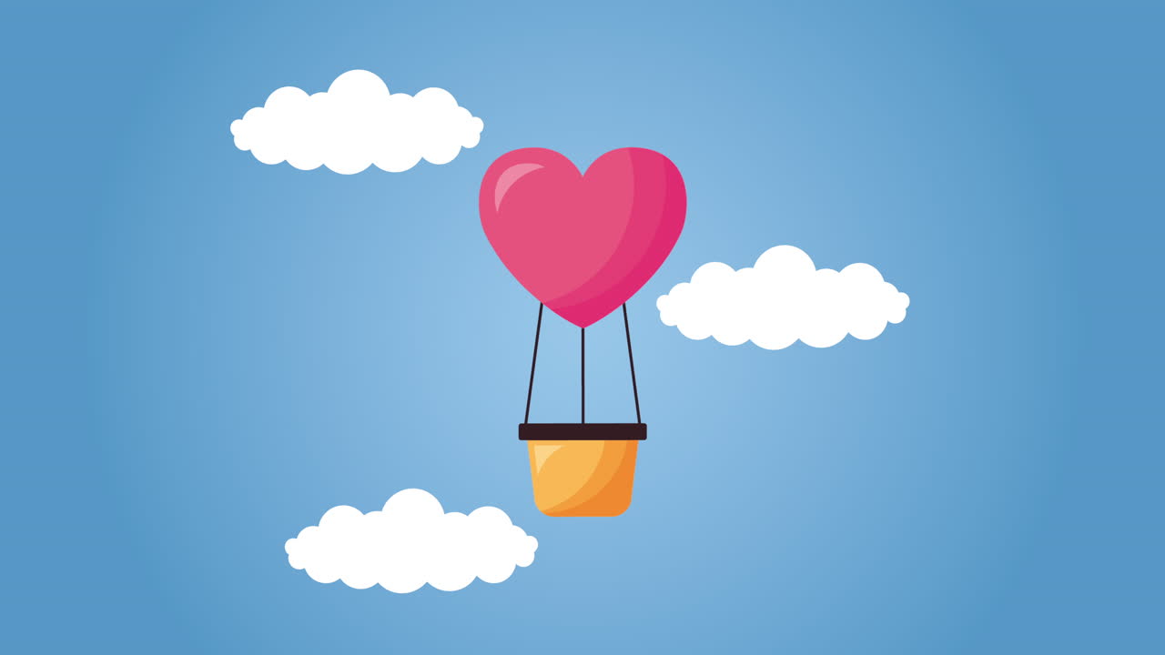 tarjeta animada del día de san valentín con globo de aire corazón caliente