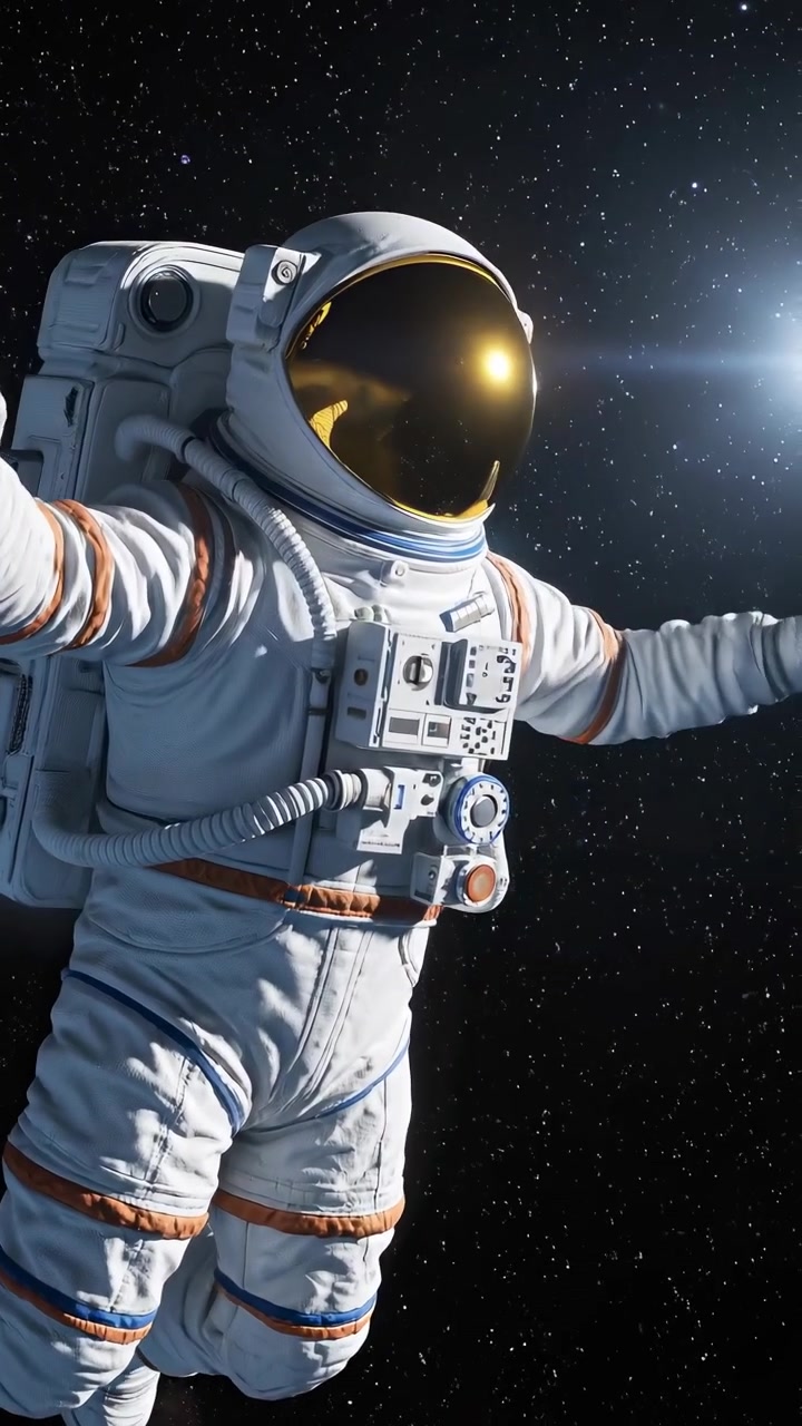 Astronaut Floating in Starry Deep Space