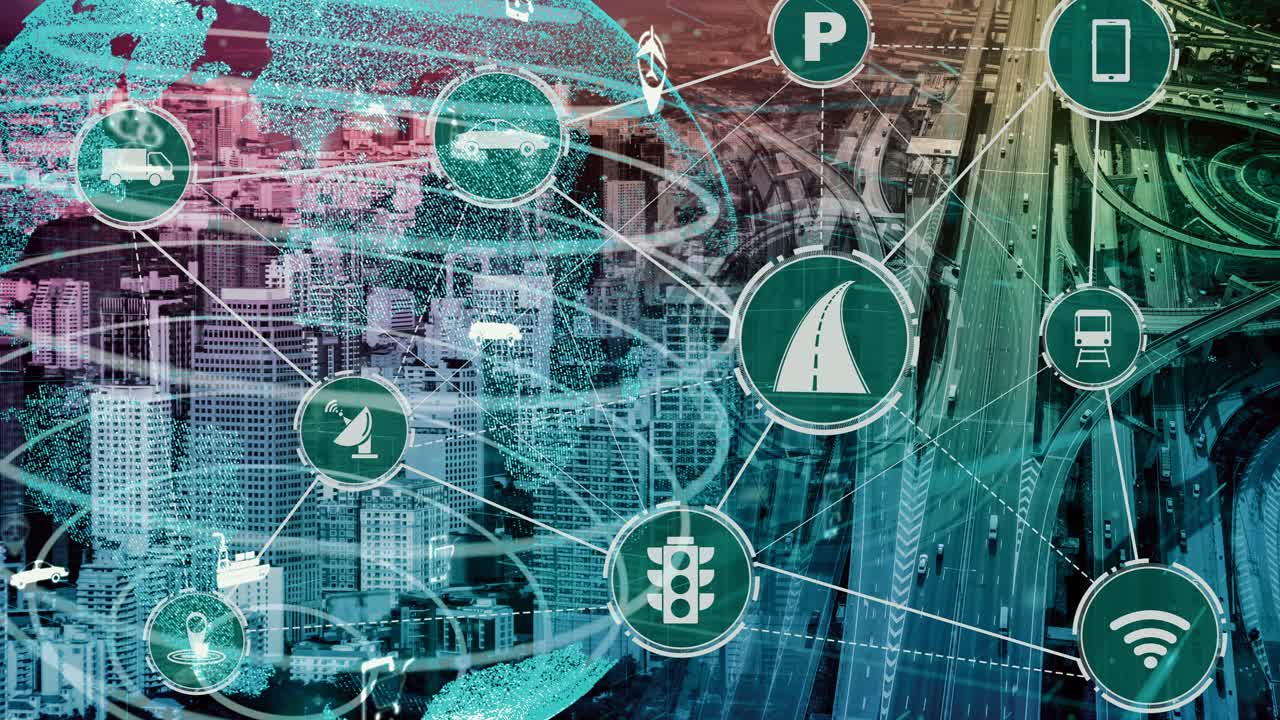 Smart transportteknologikoncept til fremtidig biltrafik på en nyere byvej