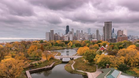 chicago lincoln park zoo lagoon aerial view during autumn