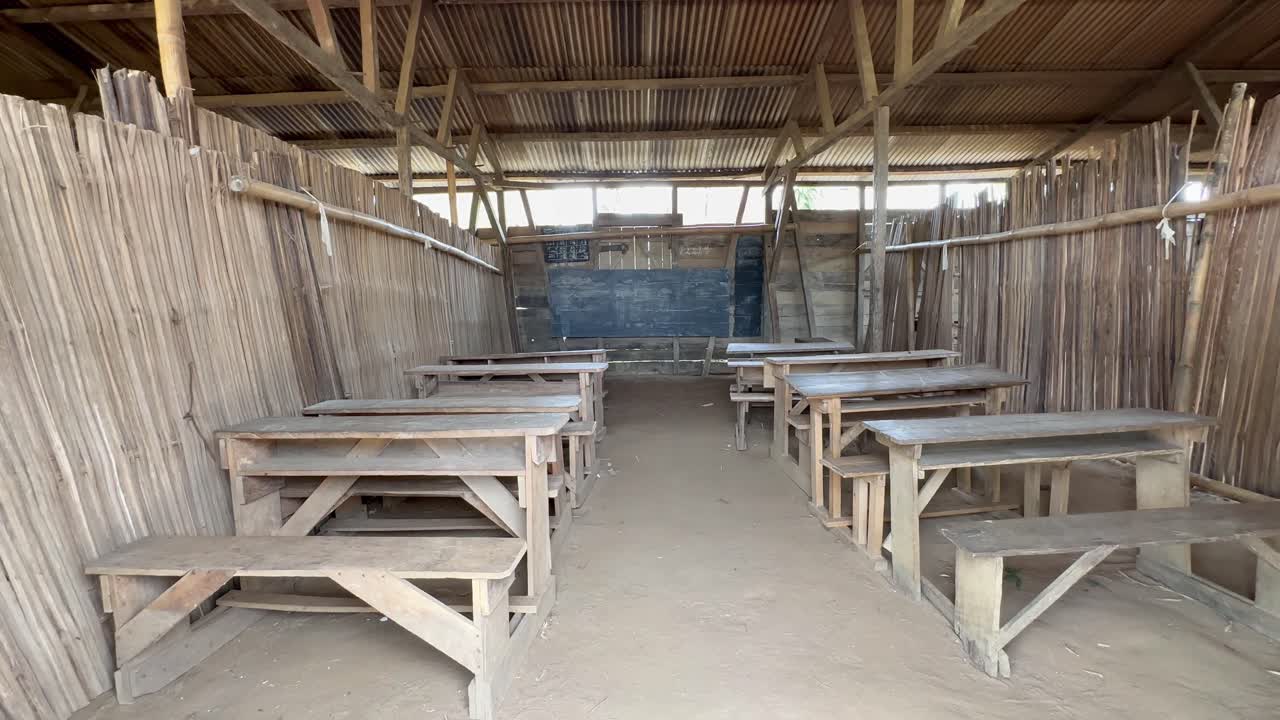 Uma sala de aula vazia na escola da vila de Ambinanitelo. Madagascar.