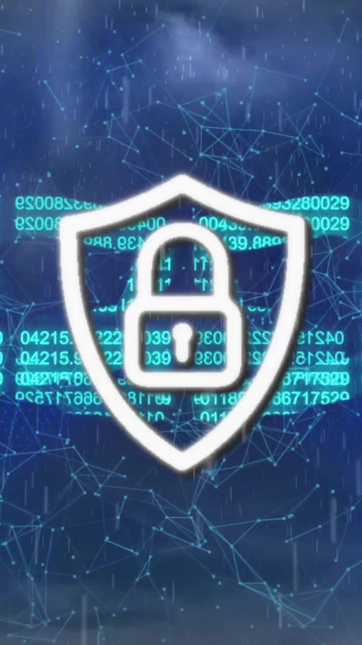 Animazione di pioggia su uno scudo con icona a lucchetto e rete di connessioni