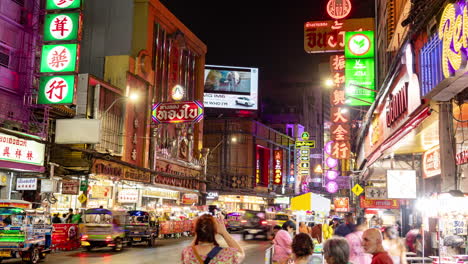 timelapse of china town and night time traffic in bangkok
