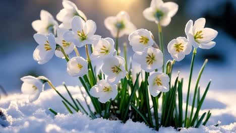 a bunch of white flowers that are in the snow