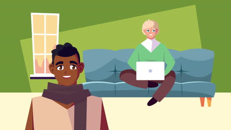 couple in office work at home campaign animation
