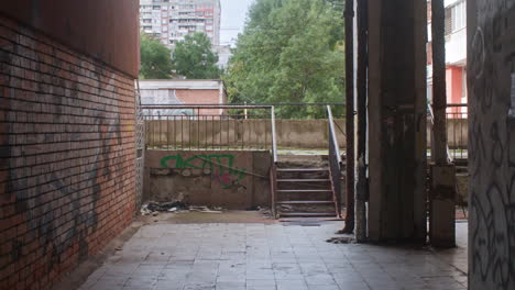 a neighborhood with brutalist, communist architecture apartment buildings and the surrounding neighborhood environment from the communist era in eastern europe