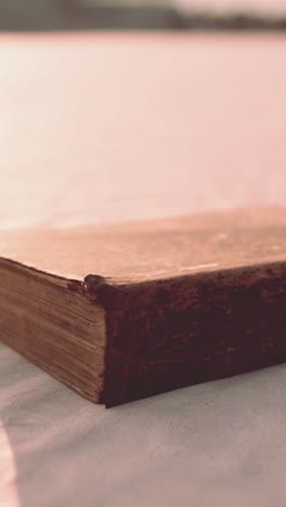 close up of a vintage leather bound book