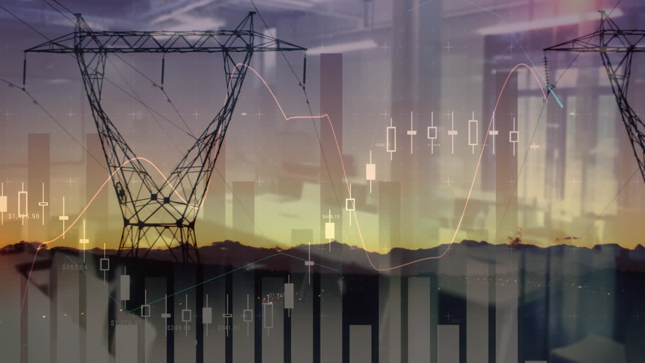 широкий вид передающих башен после захода солнца 4k