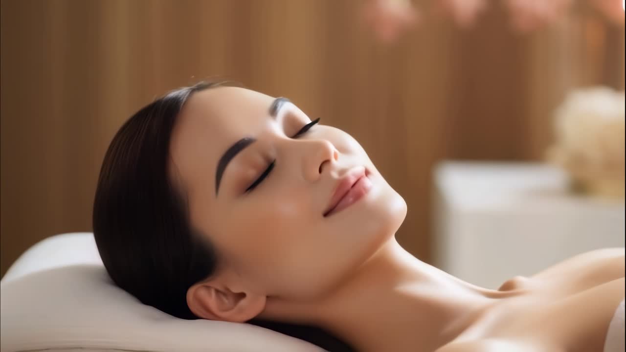 Young woman relaxing in a serene spa environment.