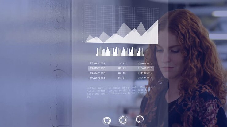 Animazione di elaborazione dati finanziari su donne d'affari caucasiche