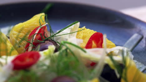 shaved fennel and orange salad, extreme close up, rack focus