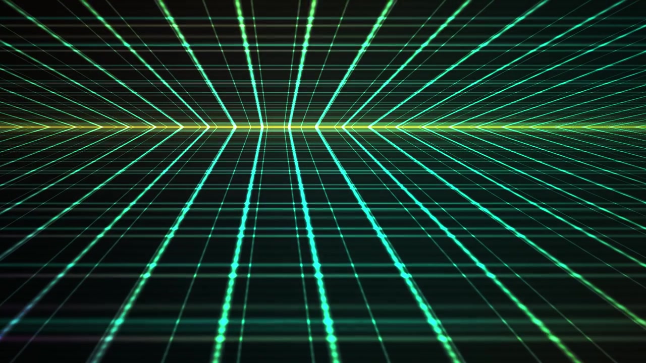 Glowing Green and Blue Grid Pattern in a Virtual Environment