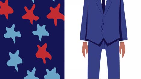 Animation-of-businessman-with-face-mask-and-stars-coloured-with-flag-of-united-states-of-america