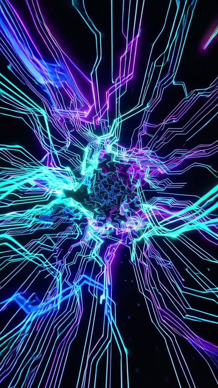 Abstract Neon Circuit Board Network Tunnel