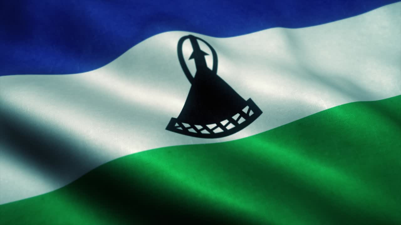 레소토 발이 바람에 흔들리는 레소토의 국기 (sign of lesotho seamless loop animation)