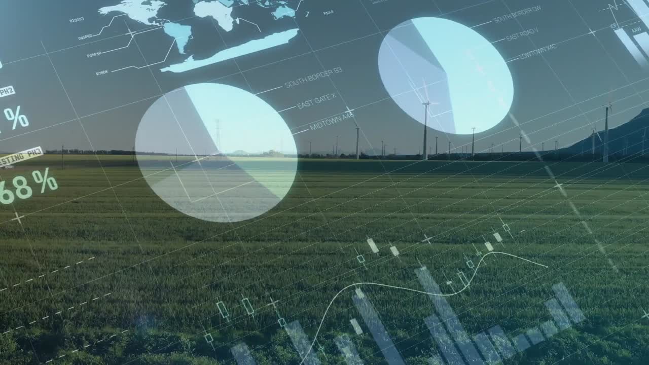 Animation of data processing over wind turbines