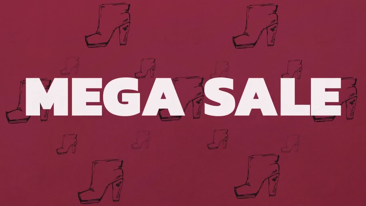 Animazione del testo "Saldi" e icone di scarpe su sfondo rosa