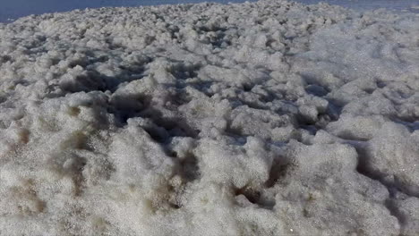 una gran capa de espuma marina se mueve con el viento