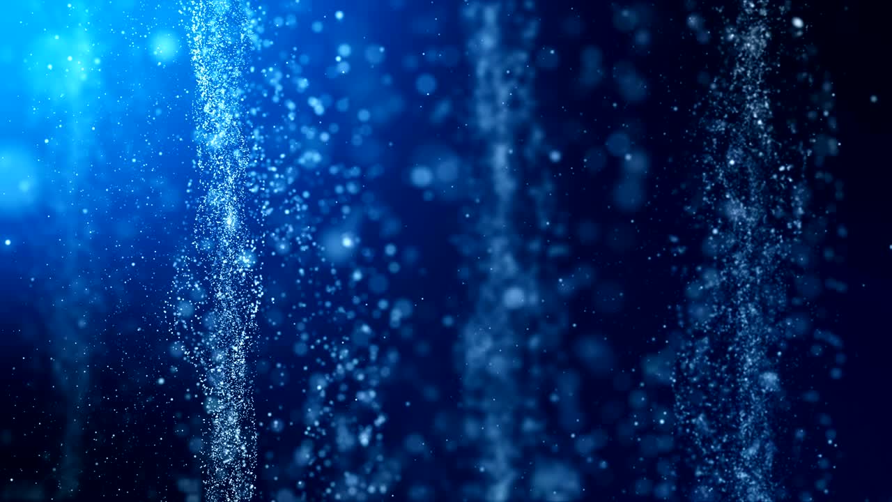 무결한 루프, 파란색 배경, 파동 입자, 반임, 베일 및 필드 깊이와 함께 공간을 가진 디지털 서명.