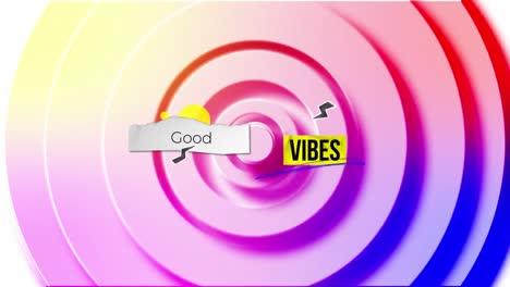 Animation-of-good-vibes-text-over-shapes-on-white-background