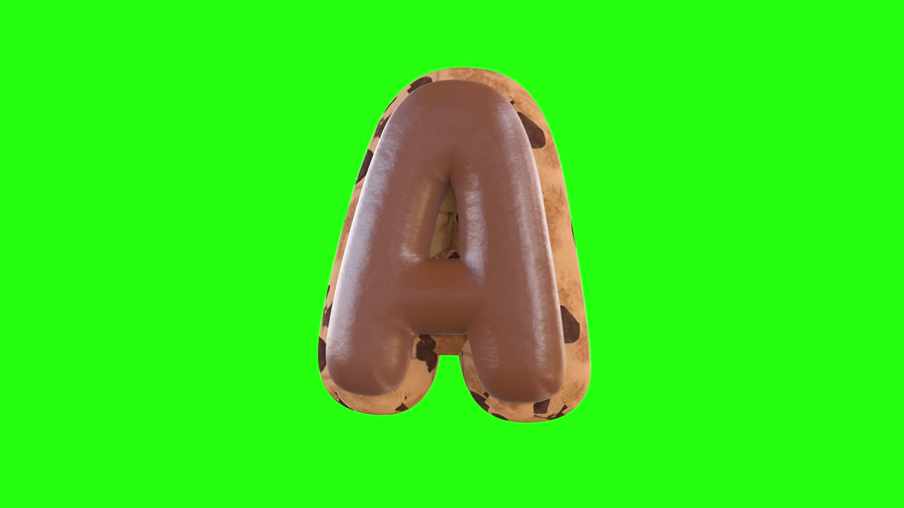 3d animation of the A letter recreating a cookie with chocolate on top