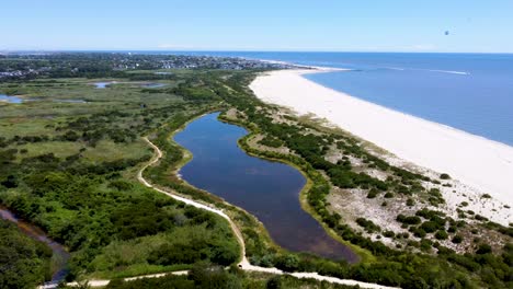 Beautiful-Jersey-Shore,-Retreat,-white-sand,-Atlantic-ocean,-blue-sky