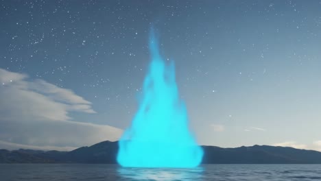 blue fire over water