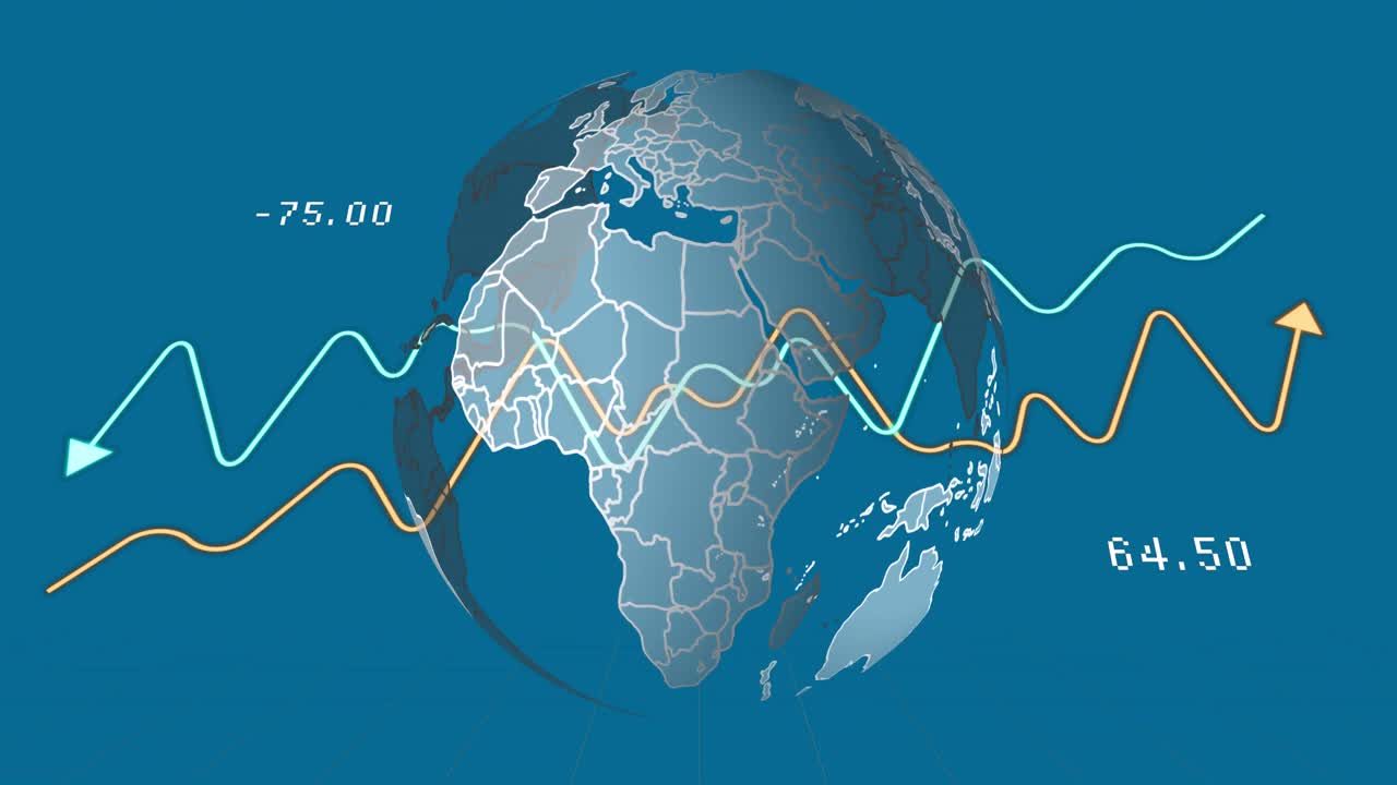 파란색 배경에 전 세계에 대한 데이터 처리 애니메이션