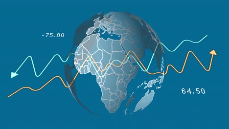 animación del procesamiento de datos sobre el globo sobre fondo azul